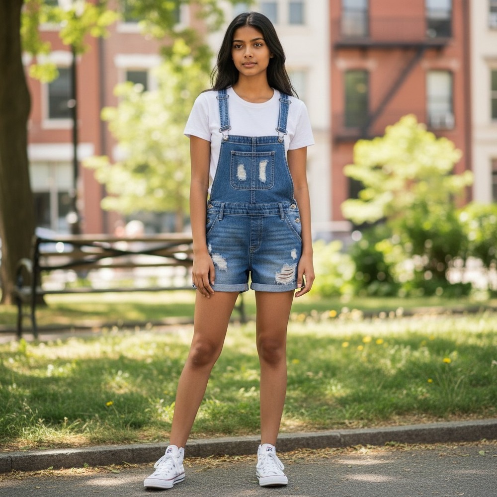 Justice Jeans Shortalls 12 Blue Excellent Distressed Denim Bib Overalls